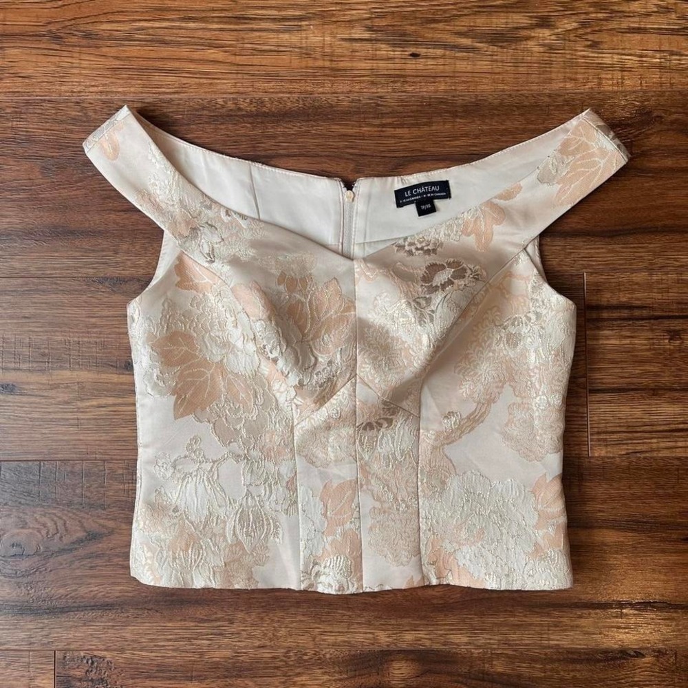 Le Chateau Vintage Champange Corset Style Top Satin Floral Women XS Coquette Y2K